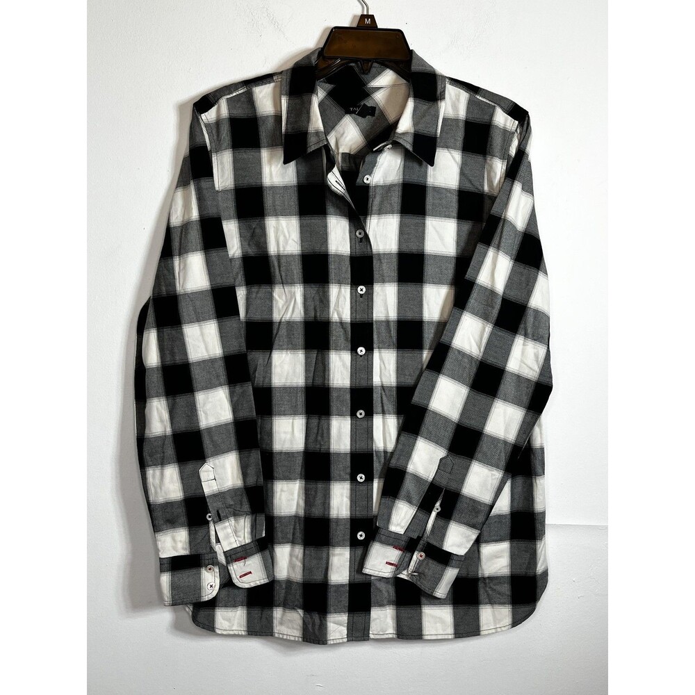 Talbots Shirt Womens Large Black Plaid Collared Button Up Long Sleeve Cotton